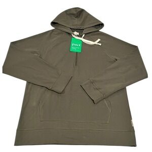NWT Pact Organic French Terry 1/4 Zip Hoodie Olive Green Men's L Stretch